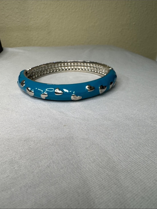 Jewelry - Blue Enamel Heart Accent Bangle Bracelet